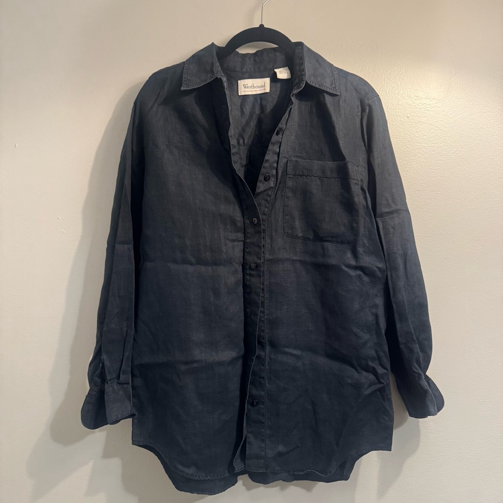 Black Linen Button-Up Shirt